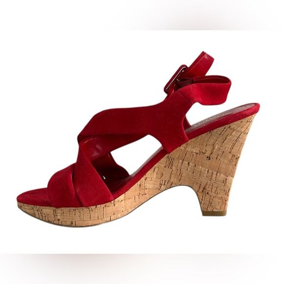 Franco Sarto Red Wedge Sandals with Cork Heel Sz 10 - Picture 1 of 14